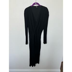 Atlein Midi Dress Plunging V Long sleeve Ruched Wrap Black Women's Size 40